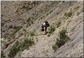 Minor pack adjustment on the trail